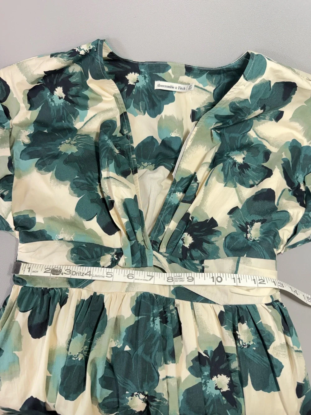 Abercrombie & Fitch Cream & Teal Green Floral V-Neck Maxi Dress NWT